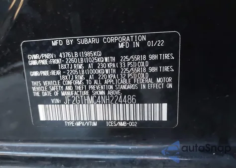 2022 Subaru Crosstrek Limited from USA, damaged, VIN JF2GTHMC4NH224486